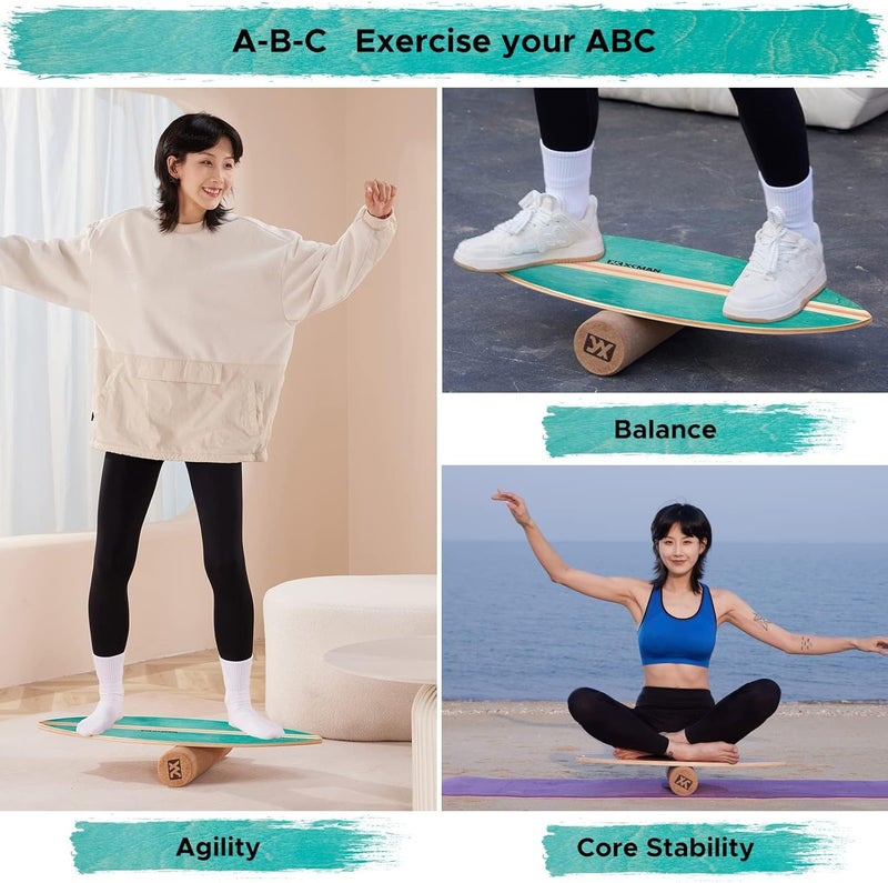 XCMAN Surf Balance Board Trainer with Roller Wooden Exercise Balancing Stability Trainer - Non Slip Surface for Adults Kids|Balance Board for Surfing,Snowboarding,Skateboarding,Hockey,Yoga Training - Image 5